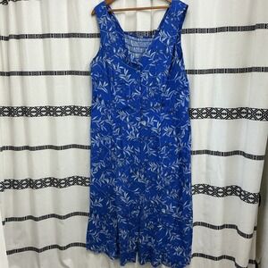 Just My Size Blue Floral Button Front Rayon Midi Dress Plus‎ Size 18W